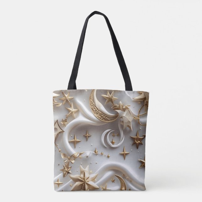 Bolsa Tote Pure Alabaster White Celestial Moon Phases (Verso)