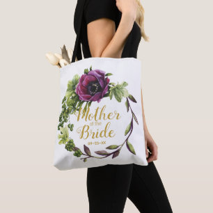 Bolsa Tote Purple Peony Wreath Mãe da Noiva ID456
