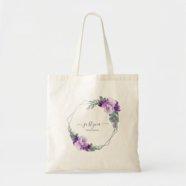 Bolsa Tote Purple & Silver Floral Eucalyptus Bridesmaid (Frente)