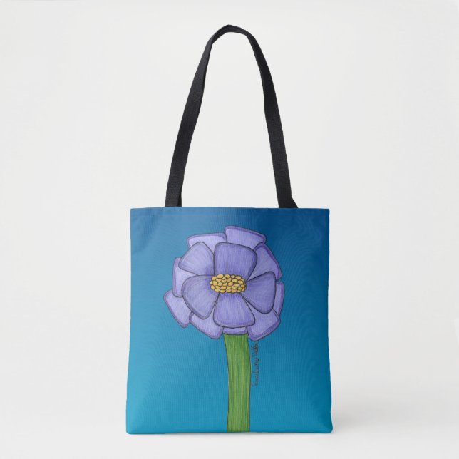 Bolsa Tote Purple Square Flower with Blue background (Frente)