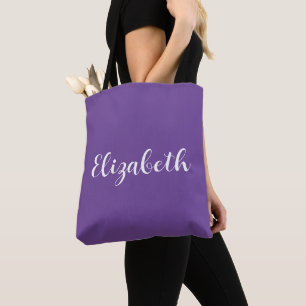 Bolsa Tote Purple Substitua seu nome Tipografia de Script