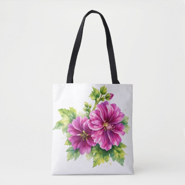 Bolsa Tote Purple Watercolor Flower Illustration  (Frente)