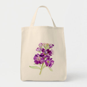 Bolsa Tote Púrpura aquarela flores pintadas