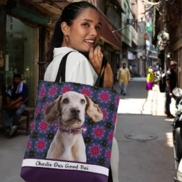 Bolsa Tote Púrpura Azul Foto Escuro Doga Cachorro Mamãe Avó L