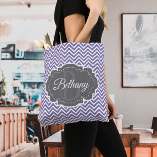 Bolsa Tote Púrpura Chevron Personalizada