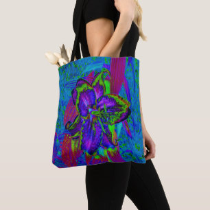 Bolsa Tote Púrpura e Verde limão Psicodélica Flor Lily
