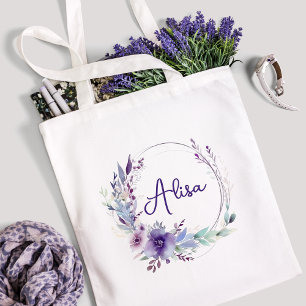 Bolsa Tote Púrpura Elegante Cama de flor selvagem