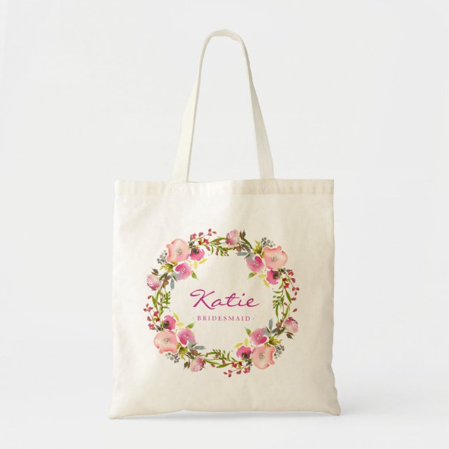 Bolsa Tote Púrpura Floral Tote Bag Bridesmaid personalizada (Frente)