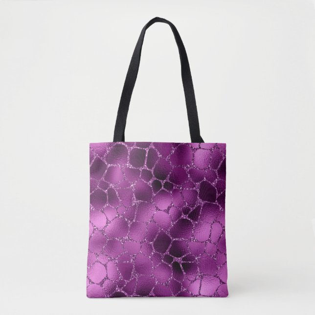 Bolsa Tote Púrpura Glitter Girafa Glam Roxo Padrão (Frente)