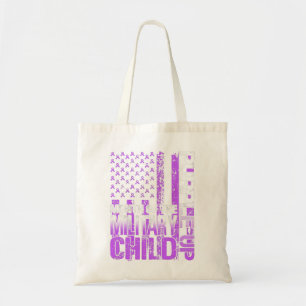 Bolsa Tote Púrpura Infantil Militar Mês EUA Bandeira T-Shir