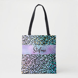 Bolsa Tote Púrpura Iridescente Arco-Íris Leopardo Roxo
