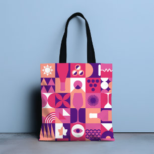 Bolsa Tote Púrpura Retrorna Padrão Bauhaus