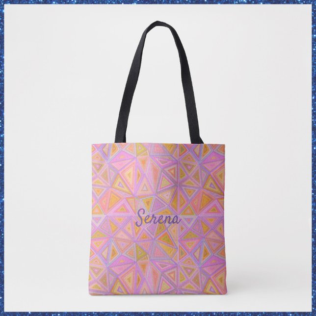 Bolsa Tote Púrpura, rosa, e geometria amarela (Criador carregado)