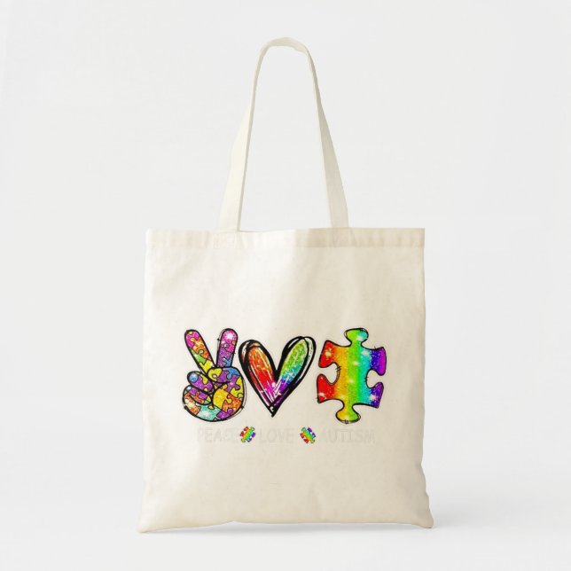 Bolsa Tote puzzle mês de conscientização do autismo sinal de  (Frente)