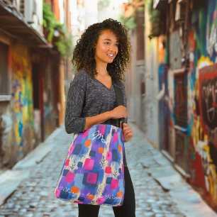 Bolsa Tote Quadrados Abstratos em Azul e Rosa com Elementos G