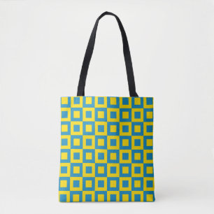 Bolsa Tote Quadrados Azul e Amarelo em Quadrados