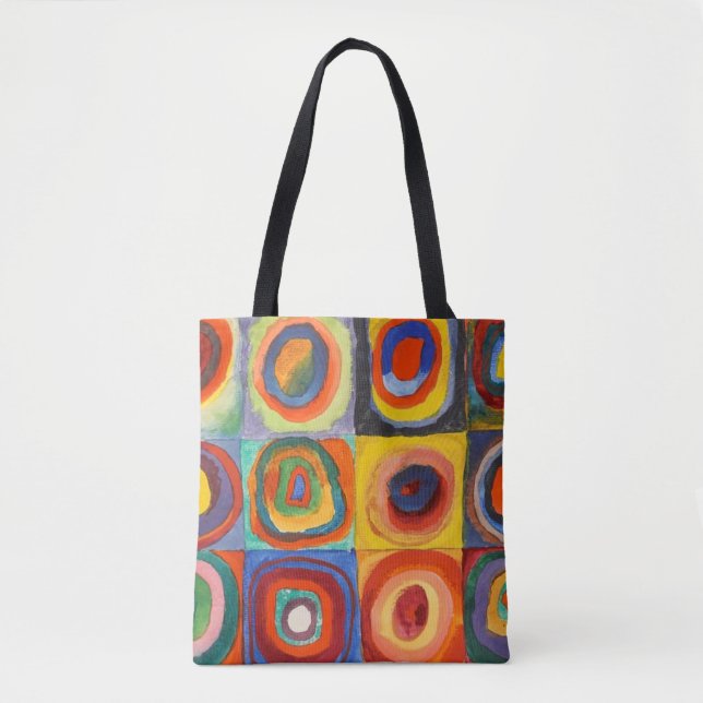 Bolsa Tote Quadrados com Círculos Concentrados por Kandinsky (Frente)