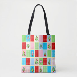 Bolsa Tote Quadrados de Natal Coloridos