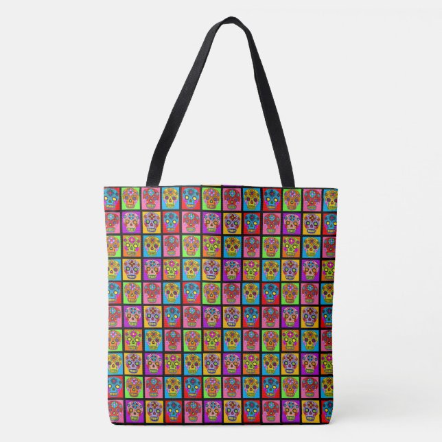 Bolsa Tote Quadrados do crânio do Açúcar (Frente)