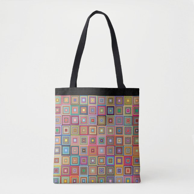 Bolsa Tote Quadrados multicoloridos abstratos retrô (Frente)