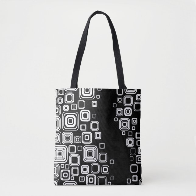 Bolsa Tote Quadrados preto e branco retros (Frente)