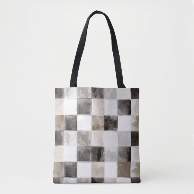Bolsa Tote Quadrados Pretos Brancos Marrons (Frente)