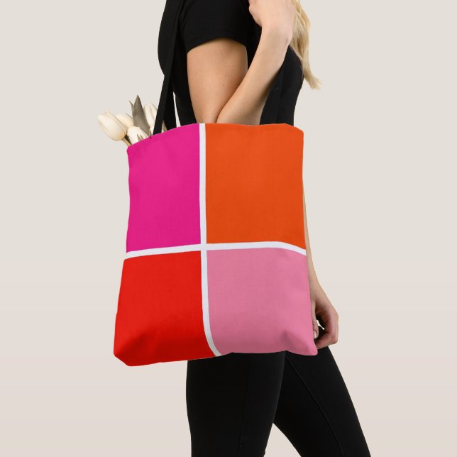 Bolsa Tote Quadrados Rosa e Laranja (Close Up)