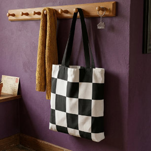 Bolsa Tote Quadrados simples preto e branco modernos de compr