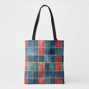 Bolsa Tote Quadrados Vermelhos Azuis Verdes de Natal