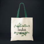 Bolsa Tote Quadro chique da folha do eucalipto personalizado<br><div class="desc">O quadro chique da folha do eucalipto do dólar de prata da aguarela personalizou a sacola. Personalize o estilo de pia batismal do texto,  a cor,  e o tamanho.</div>