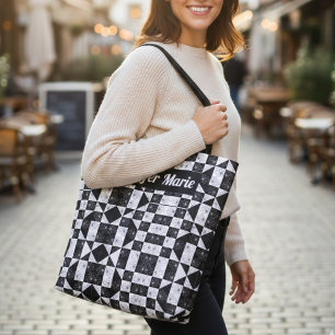 Bolsa Tote Quadro de Controle moderno, preto e branco