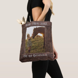 Bolsa Tote Quadro de Foto Falsa de Madeira Marrom Rústico Edi