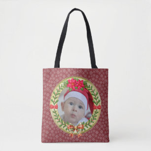 Bolsa Tote Quadro de imagem personalizado e coroa de Natal