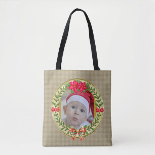 Bolsa Tote Quadro de imagem personalizado e coroa de Natal