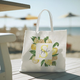 Bolsa Tote Quadro de limões amarelos modernos e folhas com no