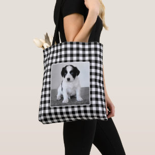 Bolsa Tote Quadro de Padrão de Gingham Preto de Foto Persona