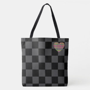 Bolsa Tote Quadro de Verificação - Cinzas Pretas - Emo - Bols