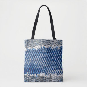 Bolsa Tote Quadro Denim. Tecido denim estampado estampado com