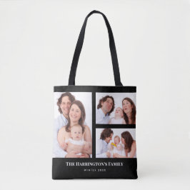 Bolsa Tote Quadro Preto de Colagem de Fotos da Família de Seç
