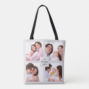 Bolsa Tote Quadro Quadrado de Colagem de Fotos da Família de