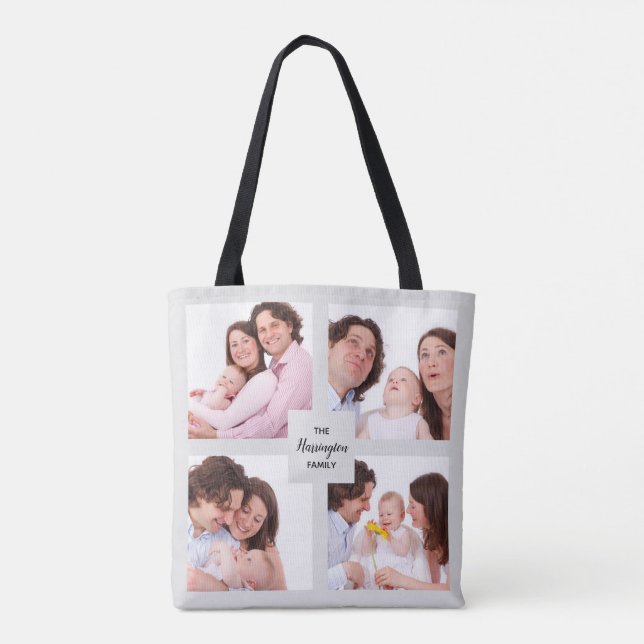 Bolsa Tote Quadro Quadrado de Colagem de Fotos da Família de  (Verso)