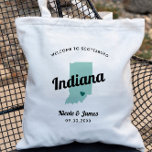 Bolsa Tote Qualquer Bag de Boas-vindas do Mapa Colorido de In<br><div class="desc">Saco de presentes de boas-vindas para convidados fora da cidade para o seu casamento, com a imagem de Indiana. Você pode editar as cores de qualquer parte desta design, assim como mover o coração para o local do seu casamento. Para alterar as cores, clique em personalizar e, em seguida, "editar...</div>