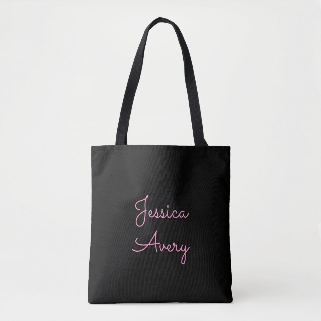 Bolsa Tote Qualquer Nome | Legal Script Rosa Editável em Pret (Frente)