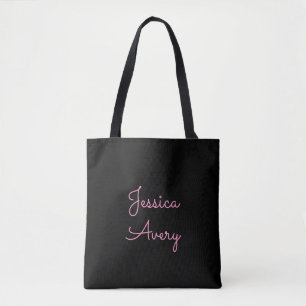 Bolsa Tote Qualquer Nome Script Rosa Editável Legal em Pret