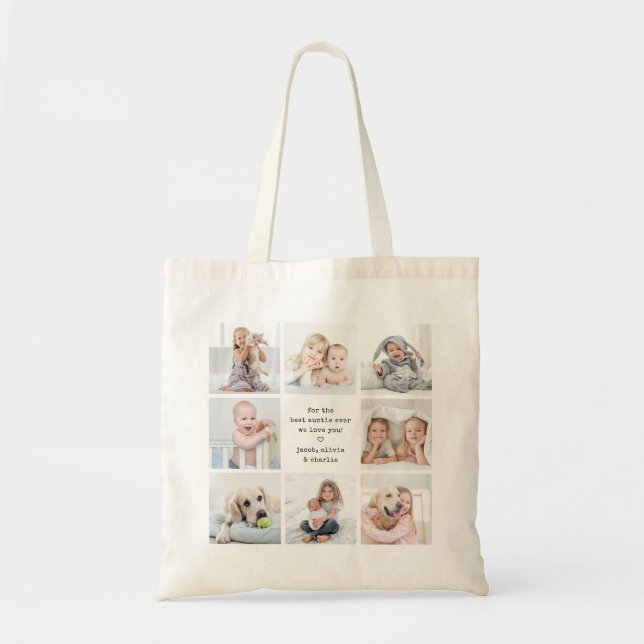 Bolsa Tote Qualquer texto na frente e verso Colagem de fotos  (Frente)