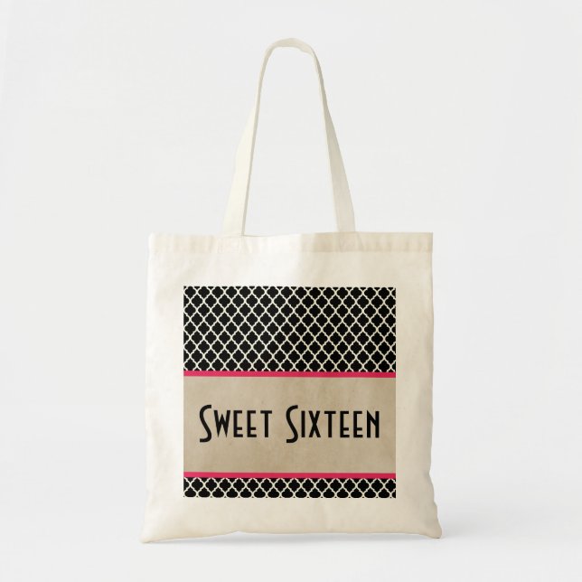 Bolsa Tote Quatrefoil Chic Cor-de-Rosa Doce 16 Saco (Frente)