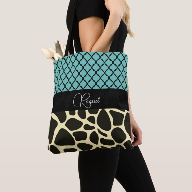 Bolsa Tote Quatrefoil Girafa Impressão personalizado (Close Up)