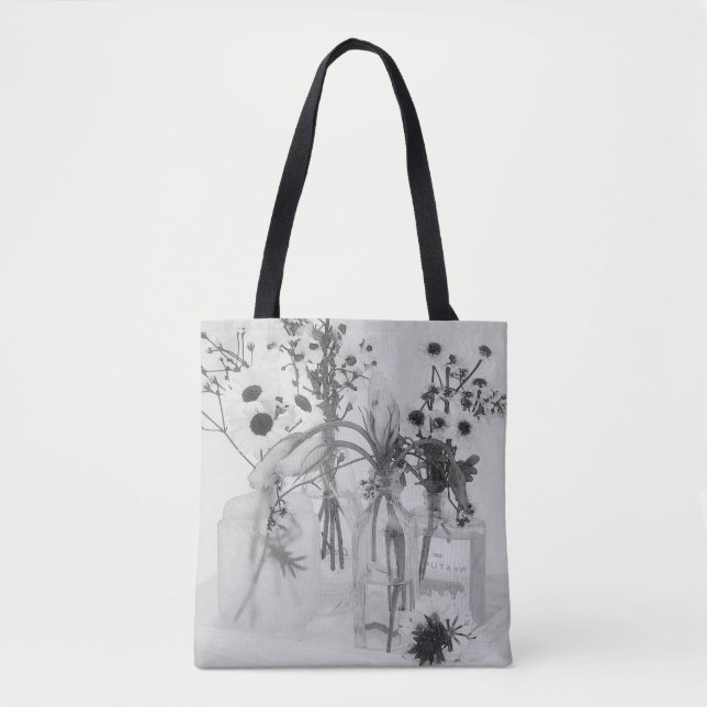 Bolsa Tote Quatro Frascos E Flores Brancas (Frente)