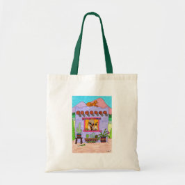 Bolsa Tote Quatro gatos em uma Adobe House roxa