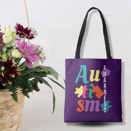 Bolsa Tote Quebra-cabeça de Consciência Autismo - Roxo